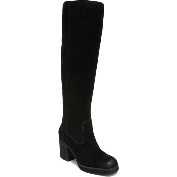 ZODIAC Womens Black Padma Round Toe Stacked Heel Leather Boots Shoes 6.5 M